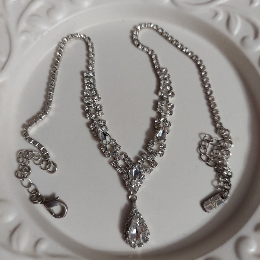 House of Harlow Silver Faceted Crystal Teardrop Necklace